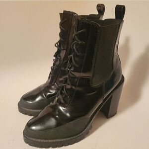 ASOS Glossy Black Lace-Up Heeled Boots